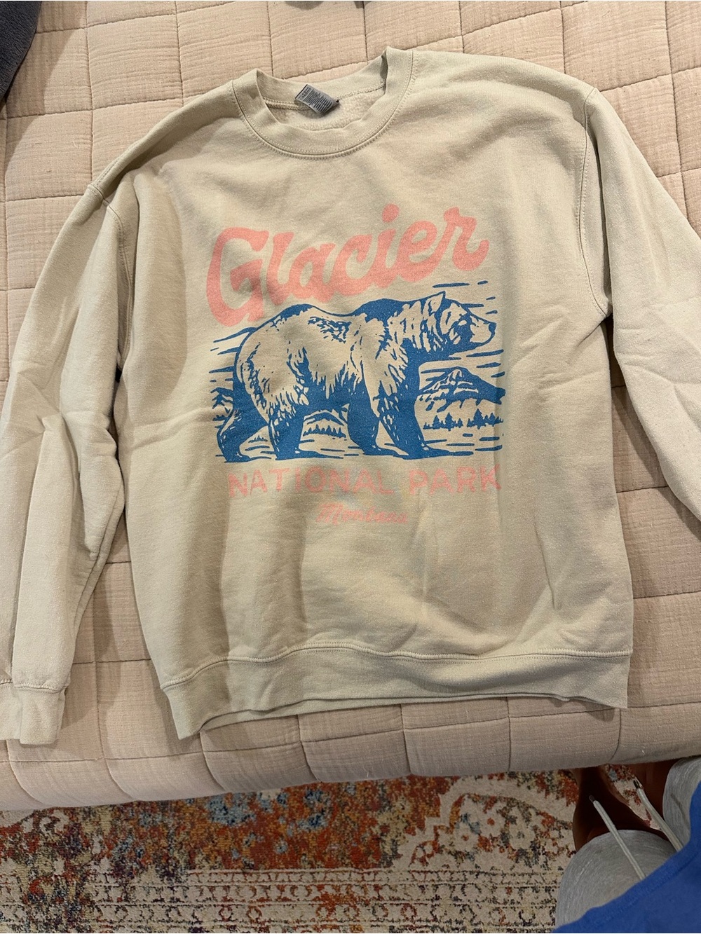 Gildan Beige Crewneck with Blue Bear Glacier Graphic